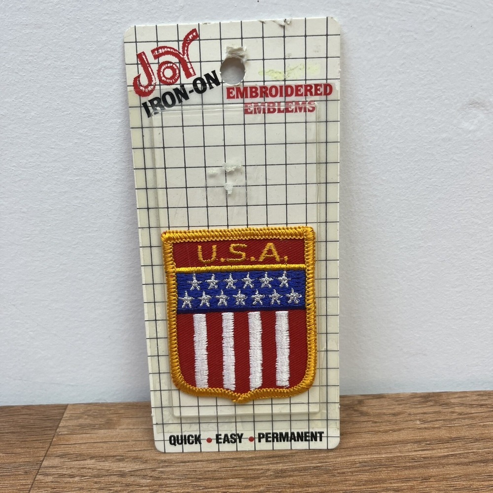 Vintage Joy‎ Insignia Iron-on Patch Embroidered Emblem USA Flag Shield NEW